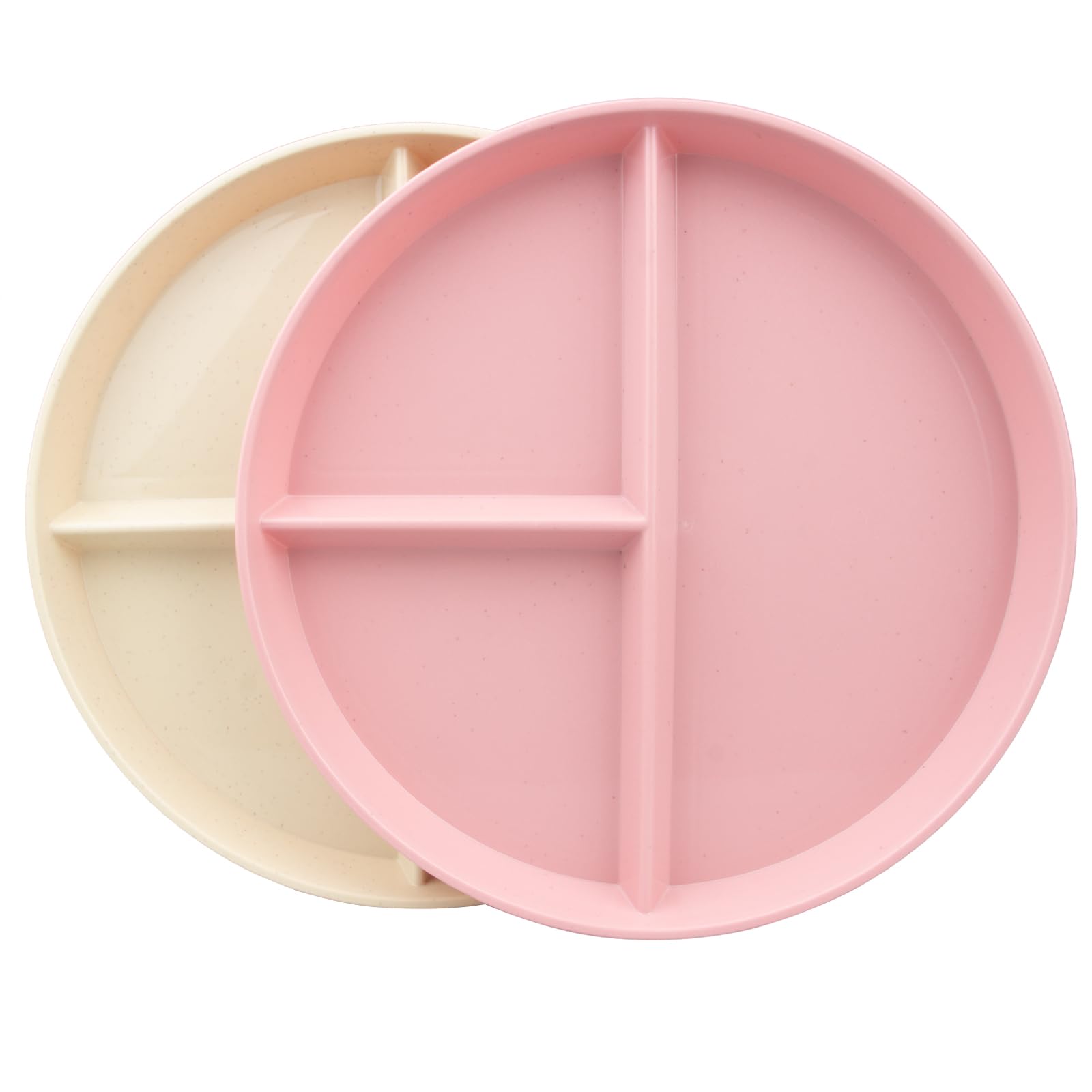 2Pack Portion Control Plate for Weight Loss, 9 Inch Round Divided Plates for Dinner, 3 Compartment Plates Suitable for Balanced Eating (Color:pink & Beige)
