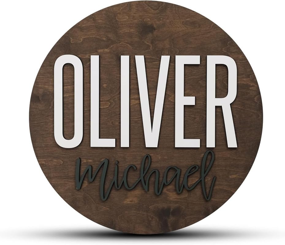 Image of Personalized Round Wooden Name Plate, Monogram Family Sign with Couples Names, Custom Name Sign, Established Date Plaque (30 x 30 cm)