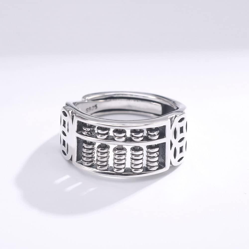 Anello In Argento 925 Da Donna,S925 Sterling Silver Abaco Anelli Regolabili Girevoli Vintage Vecchio Anello Dito Indice Argento Eternity Ring Fascino Di Nozze Gioielli Regali Per Uomini Ragazze Sign