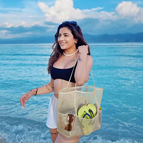Image of Tainehs Beach Mesh Tote Bag for Women, Large Travel & Pool Bag, Lightweight Vacation Cruise Tote (Inside Out - Flip to Use)