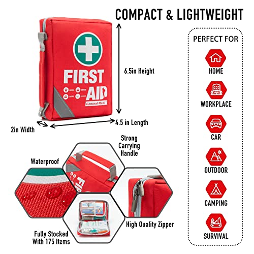 General Medi First Aid Kit - Small Compact First Aid Kit Bag(175 Piece) - Reflective Bag Design- Includes Instant Cold Pack, Emergency Blanket for Travel, Home, Office, Vehicle,Camping - Image 4
