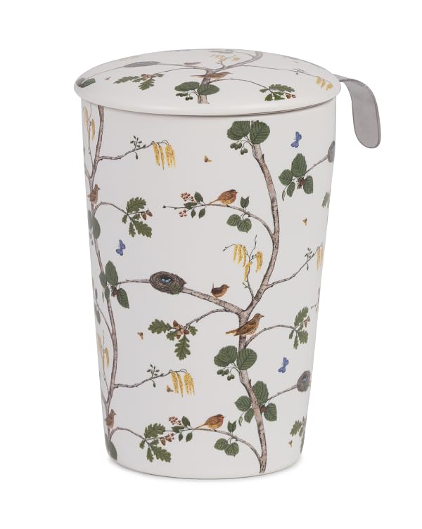 Eigenart Teaeve Merla Tasse à thé isolante à double paroi en porcelaine avec passoire en acier inoxydable et couvercle 350 ml 9,5 x 15,5 cm
