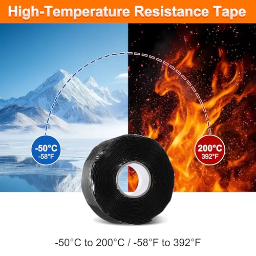Image of uxcell Self Fusing Silicone Tape, 1 inch x 10ft Waterproof Water Leak Sealing Tape for Plumbing Pipe Hose Repair Handles, Black (0.5mm Thick)