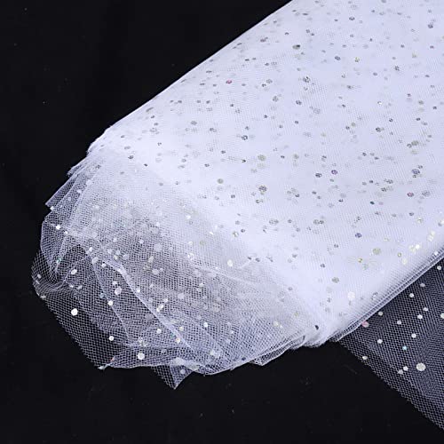 SHAYUAN 54' by 10 Yards White Glitter Tulle Fabric Rolls for DIY Tutu Skirt Gift Bow Wedding Party Tulle Dress Table Skirt Decorations Sewing Crafts - White