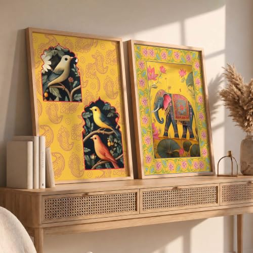 Image of kotart - Indian Wall Art Home Decor Frames Framed Wall Painting for Home Room Bedroom Office Wall Decor Wall Paintings For Home Decoration Pichwai Art Painting for Wall Decoration Wall Poster With frames Traditional Indian Wall Art Madhubani Paintings for Living Room set of 2 (Art 7, (10x13 inch), Framed)