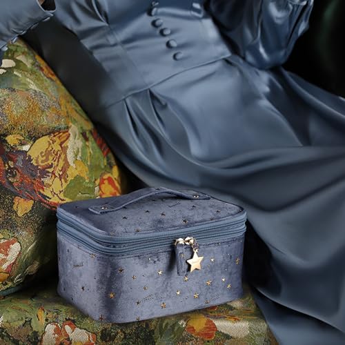 Oenothera Kosmetikbeutel mit Fächern, Reise Kosmetiktasche, Kosmetiktasche Damen, Groß Kapazität Kosmetiktasche, für Damen(Blau)