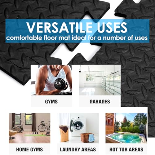 Image of eHomeKart Gym Mats for Floor for Home and Living Room, Interlocking Rubber Floor Gym Mat for Workout at Home, Super Absorbent EVA Foam Workout Mat- 60x60cm - 12mm, Black & Grey (16 Tiles - 64Sqft)