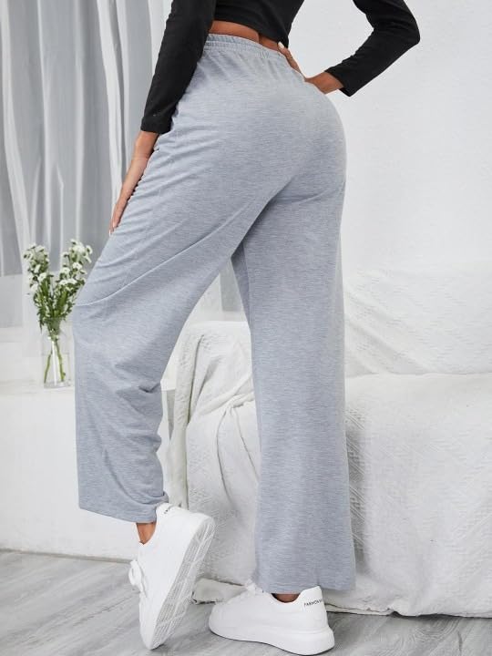 Image of Women's Casual Black Straight Fit Pants | Soft Pants with Adjustable Drawstring & Side Pockets