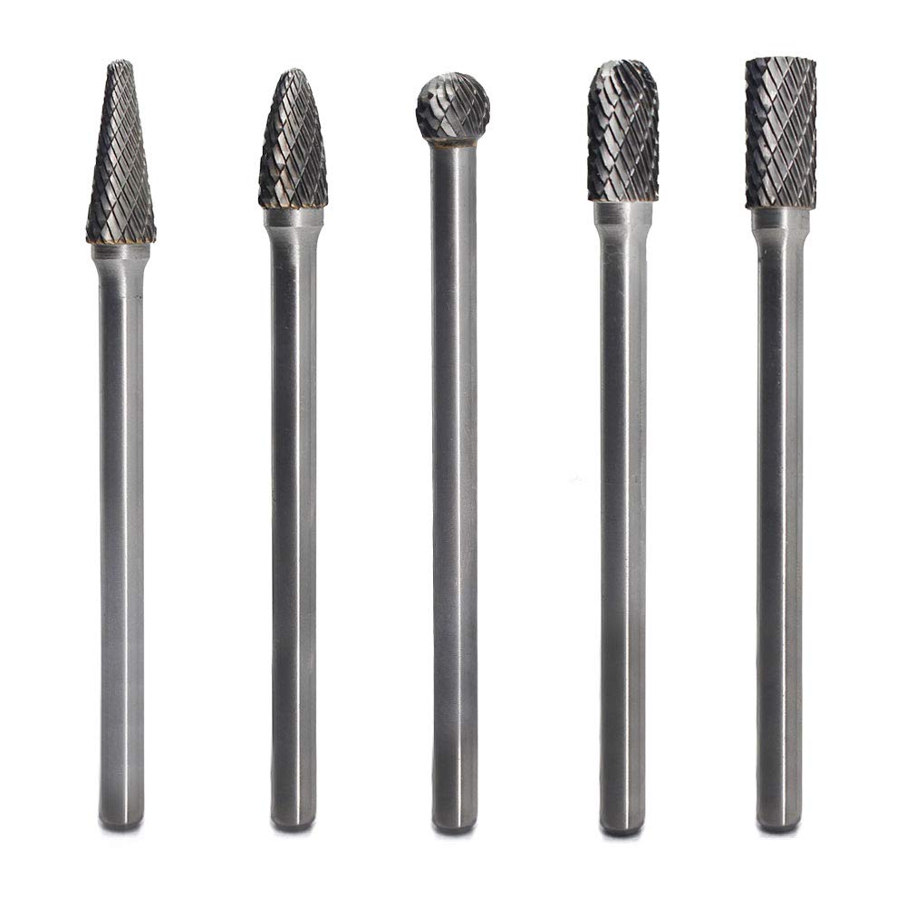 Carbide Burrs Set - 5pcs diameter Extended Long Double Cut Solid Carbide Rotary Burr File Set 1/4 Inch Shank for Die Grinder Drill, Metal Carving,Polishing,Engraving,Drilling — Amazon image 6