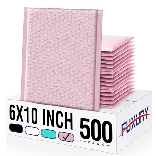 Image of Fuxury Bubble Mailers 6x10 Inch 500 Pack Padded Envelopes Usable Size 6x9 inch | Self Seal Mailing Envelopes Bubble Padded Mailers Shipping Bag for Mailing Jewelry Makeup Small Business #0 Light Pink