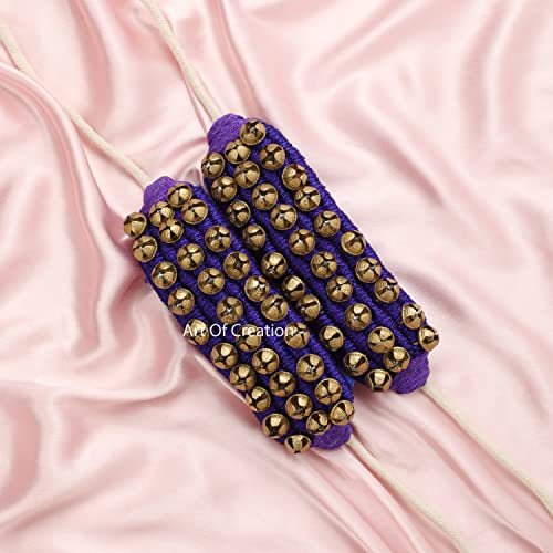 Art Of Creation Kathak Ghungroo Anklet pair Classical Dancing 60 Bells Musical Instrument Bharatnatyam (Blue Paded 3 Line) - Image 2