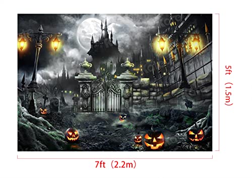 Kate Halloween Decoration Backdrop Props 2,2 * 1,5m/7 * 5ft Horror Themed Shop Window Decoration Graveyard Pumpkin Abandoned Castle Photo Booth Bar Club Halloween Night Party Scene Backdrop - Image 3