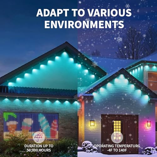 Image of 100FT Permanent Outdoor Lights, IP68 Waterproof Outdoor RGBW LED Eaves Lights 50LEDs with Smart App Control, Music Synchronization for Christmas Garden Party Holiday House Decorations