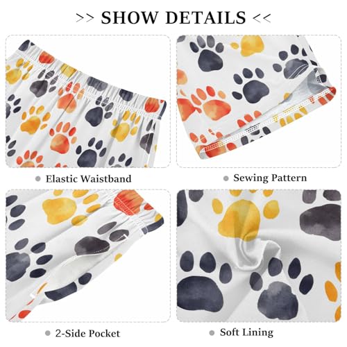 ALAZA Black Yellow Dog Paw Print Pajama Shorts Sleep Shorts Pant Lounge Pajama Bottoms Elastic Waist with Pockets3
