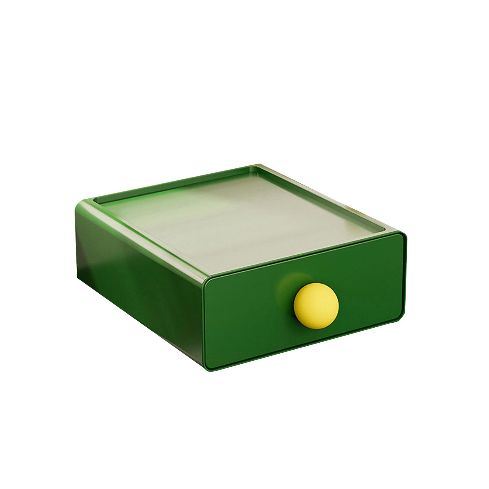 Colorful Desk Storage Box with Drawers Stackable Makeup Organizer Plastic Jewelry Storage Containers with Pull out Handle Small Stationary Sundry Cubby Bins for Classroom Home (Green)
