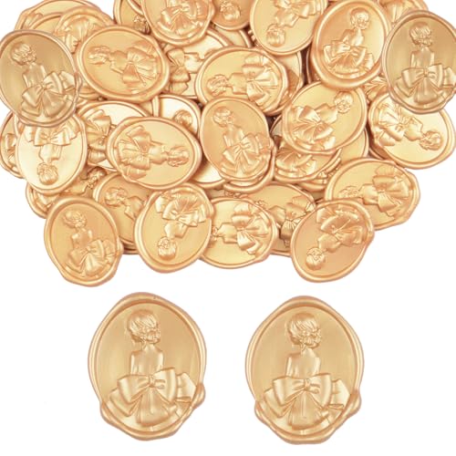 Xinxinran 50Pcs Wax Seal Stickers, Wedding Invitation Accessories Envelope Stickers - Self Adhesive Seals, Peferct for Invitation, Gift Box Craft Wrapping, Christmas Cards Decoration(Light Gold)