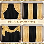 VitalCozy 4 Panels Backdrop Curtains 2 Pcs 4 x 10 ft Sequin Glitter 2 Pcs 7 x 10 ft Chiffon Photo Background Curtains for Graduation Wedding Birthday Party Decorations(Black, Gold) - Image 3