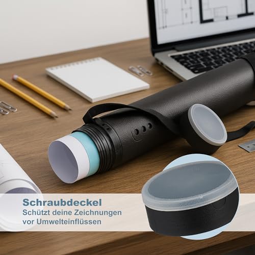 Relaxdays Posterrolle ausziehbar, 63-108 cm, Ø 8,5 cm, Transport Poster & Zeichnungen, Zeichenrolle bis DIN A0, schwarz