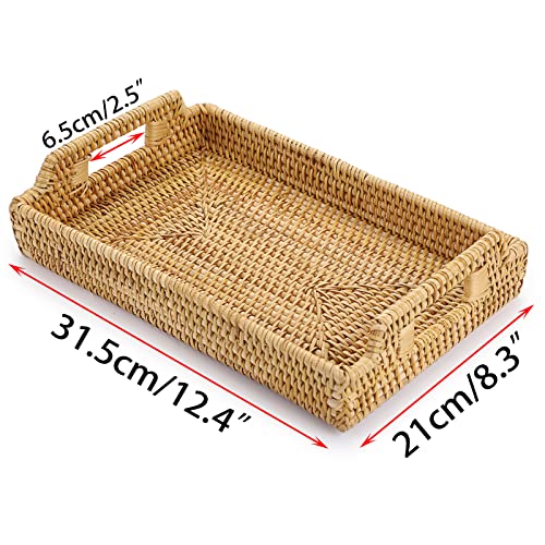 Hipiwe Rattan Serving Tray With Handles - Hand-Woven Decorative Tray For Storage Breakfast, Drinks, Snack,Rectangular Basket Organizer Tray For Coffee Table, Home Decor (Small) #TOP6