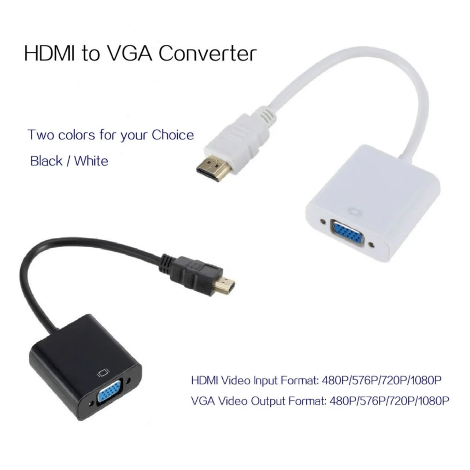 Adaptador HDMI a VGA 1080P chapado en oro para ordenador portátil PC proyector (blanco)