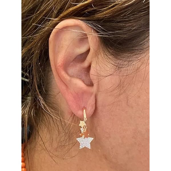 Malia - orecchini a cerchio in argento 925 ros con ciondoli a forma di stelle - bianchi