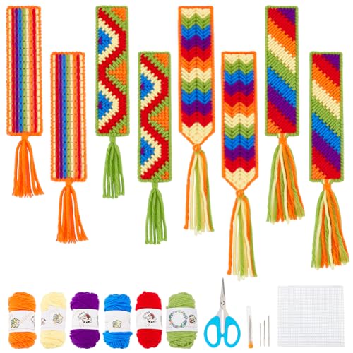 Kit point de croix marque-page arc-en-ciel en plastique FREEBLOSS de 8 pièces