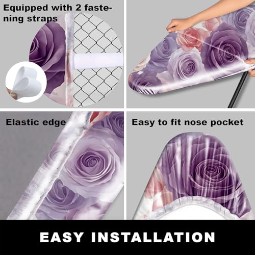 Image of Ironing Board Cover 15x54 Inch- Standard Cotton Cover with Strong Elastic Edge & Stain Resistant Surface (Rose Floral, 15 inch x 54 inch)