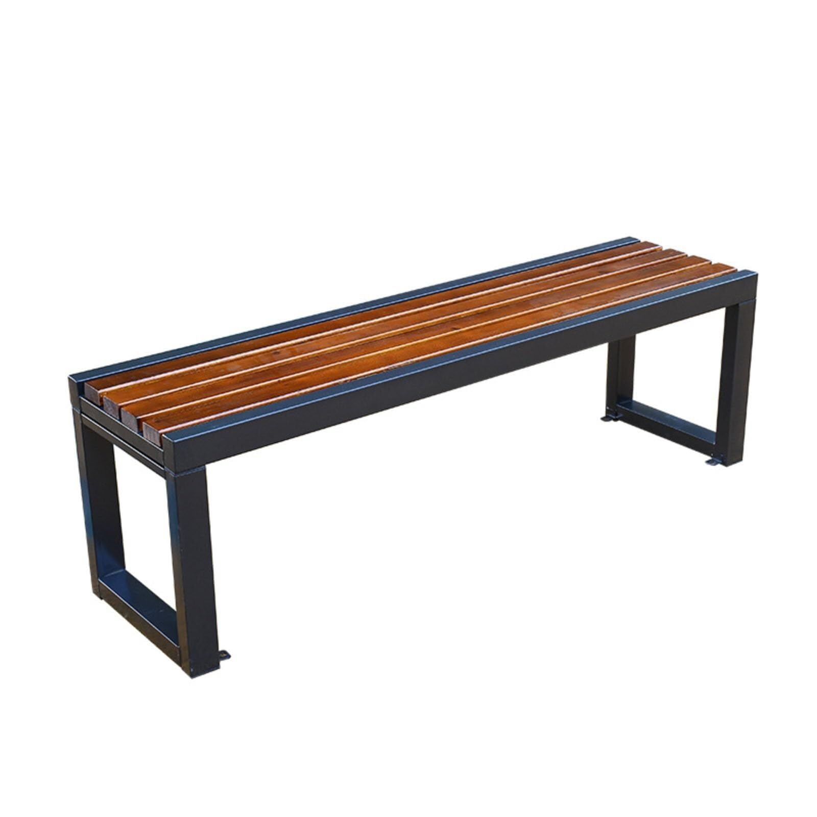 Banc de jardin 120 cm noir et noyer en métal et bois plastique pour parc
