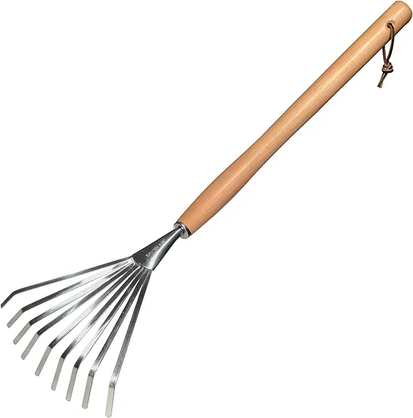 GREBSTK Hand Rakes Stainless Steel Beech Handle Soil Tille Garden Shrub Rake Leaf Rakes, 24.5 inch