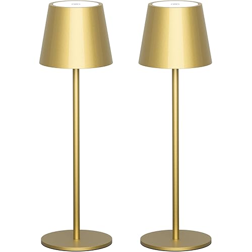 2 Pack Dimmable Table Lamp 3000k Warm White, IP54 Wireless Bottle Lamp for Indoor and Outdoor, 5000 mAh Rechargeable Table Lamp for Family, Restaurant & Bar(Gold)