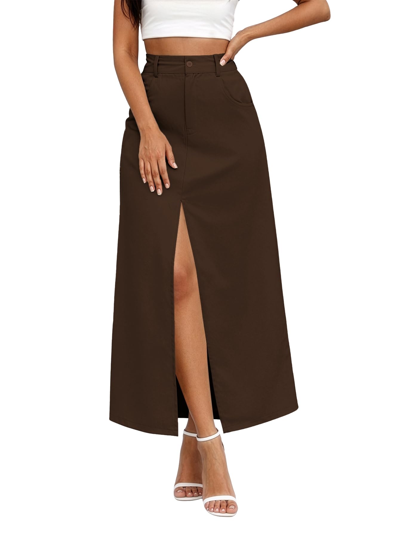 aahwan Solid High Waist Front Slit Polyester Skirt for Women's & Girl's-picture-17