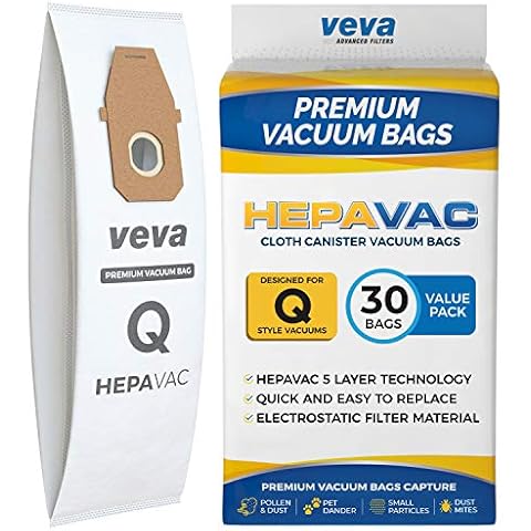 VEVA 30 Pack Premium HEPA Vacuum Bags Style Q Cloth Bag Work with Hoover UH30010COM Lightweight Upright Vacuum Cleaner, Model AH10000, AH10179 Cover