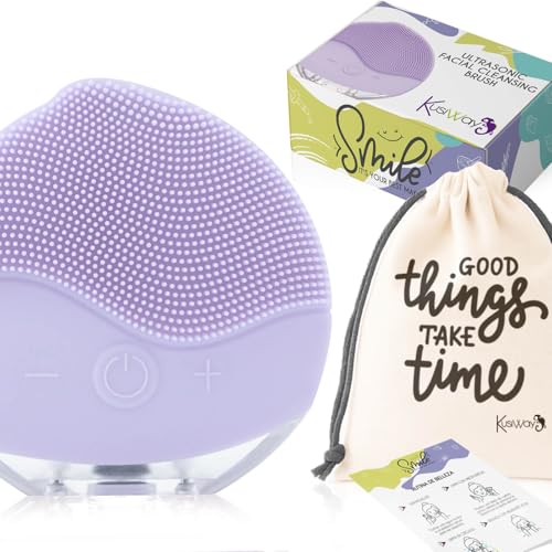 Cepillo facial limpiador eléctrico, Masajeador ultrasónico recargable de silicona resistente al agua (IPX6). Dispositivo de limpieza skincare, antiage, re afirmante, exfoliación, regalo. Smile (Lila)