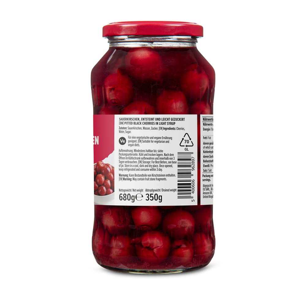 By Amazon Sauerkirschen, entsteint und leicht gezuckert, Obst, 680g (1er-Pack) Lebensmittel & Getränke