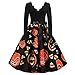 Vestido de Fiesta Noche de Fiesta de Noche Ama Casa de Halloween Los Años 50 de Manga Larga Vintage para Mujer Cuello V Vestido de Halloween de Cara Terror Calabaza Vestido Midi(3XL,Negro)