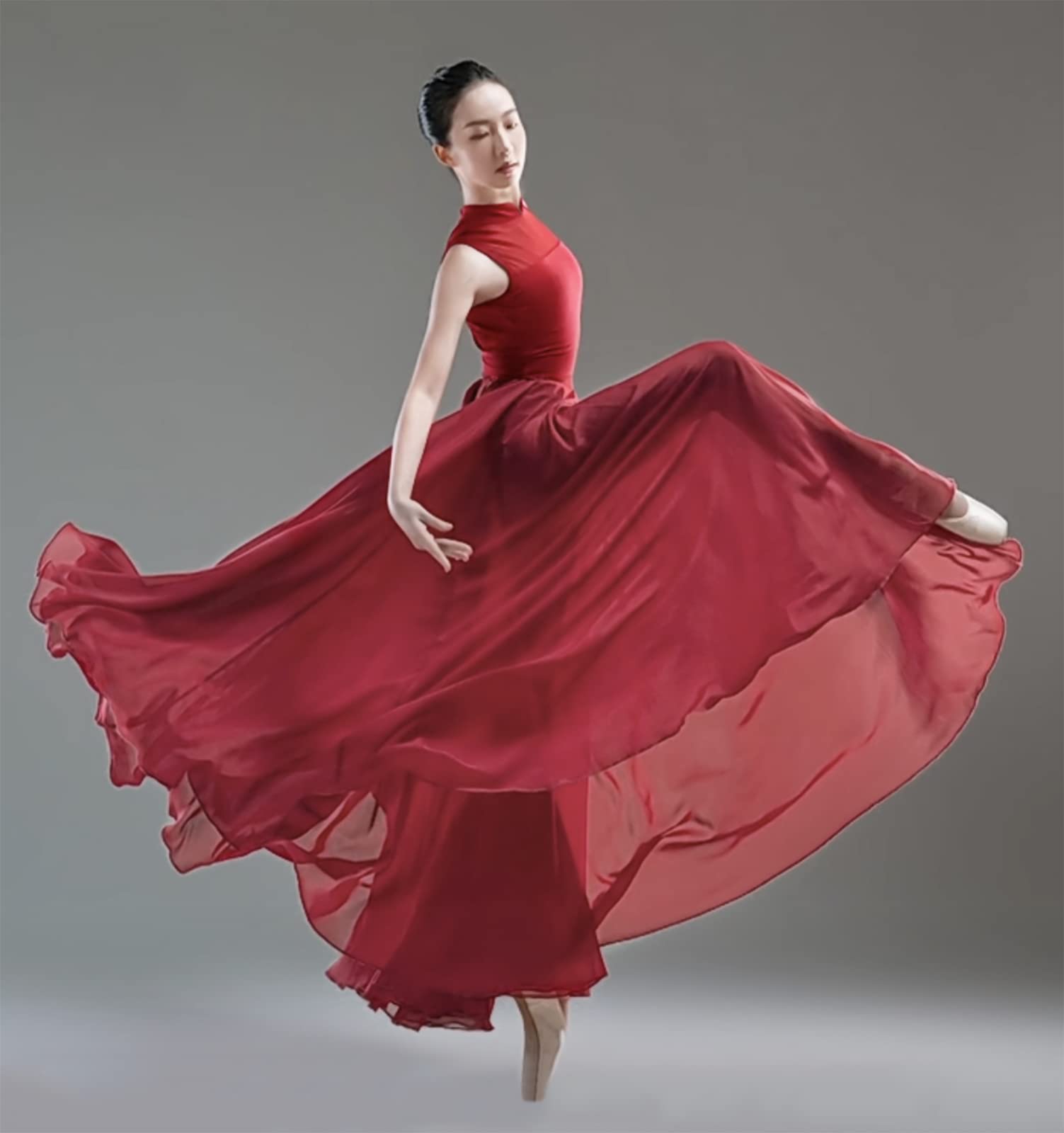 Z&X Lyrical Tanzrock für Damen, Chiffon, lang, schwingend, durchsichtig, Wickelröcke für moderne Ballettaufführungen
