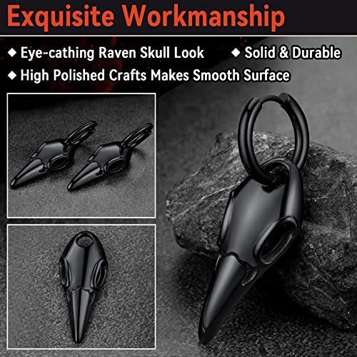 Mens Womens Black Raven Skull Hoop Earrings Gothic Norse Viking Protection Jewelry Birthday Gift #TOP4