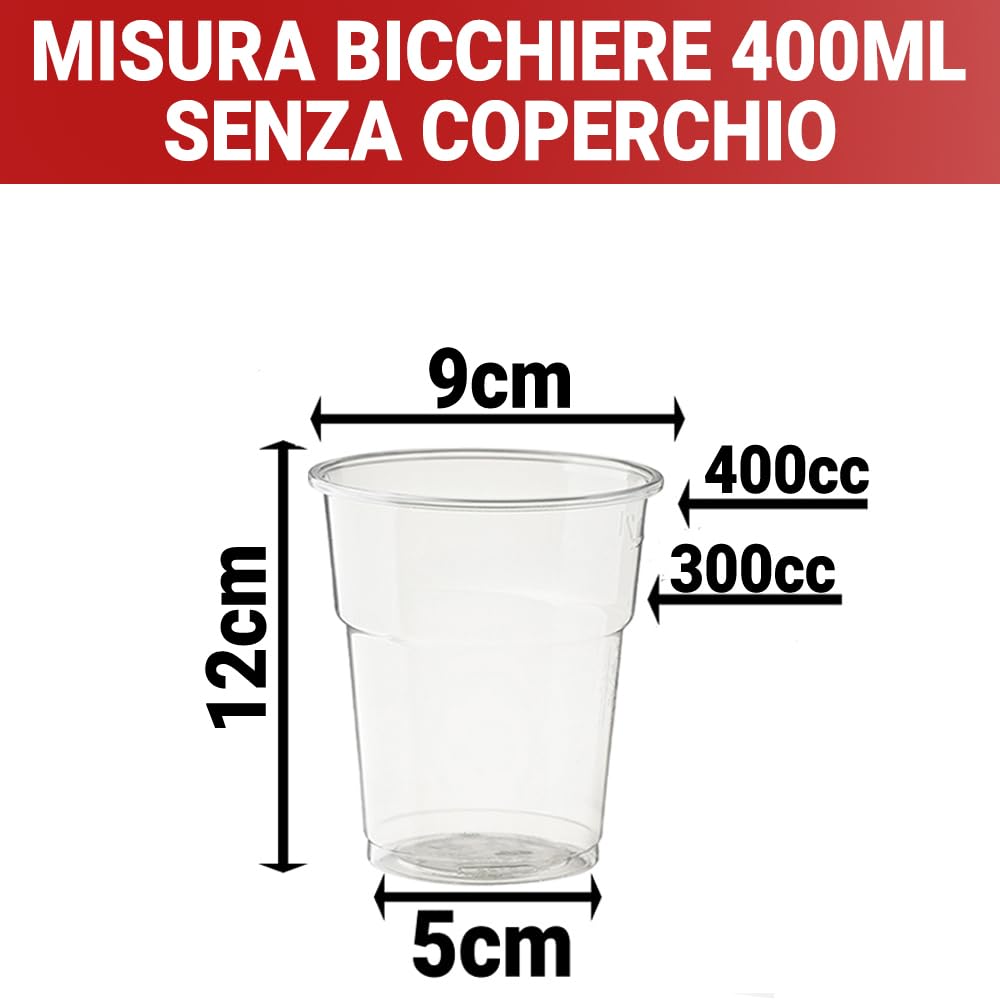 G.M. DISTRIBUZIONE 200 Bicchieri Macedonia in PP da 400ml + 200 Coperchi A Cupola in PS, Bicchieri e Coperchi Trasparenti, Bicchiere Riutlizzabile Alta Qualità per Bar e Gelaterie