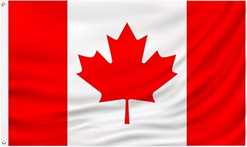 Bandera de Canadá de 3 x 5 pies, bandera canadiense de poliéster para interiores y exteriores, cabecera de lona y doble costura con dos ojales de