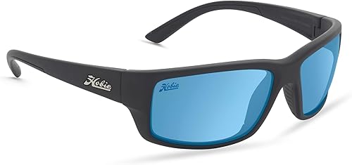 Hobie Gafas de sol deportivas polarizadas para hombre, ajuste grande, cobertura completa, Snook con lentes grises, Negro satinado
