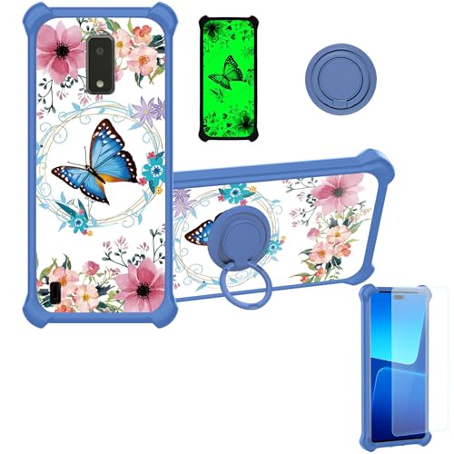 BLU View 4 Case Compatible with BLU View4 Phone Case BLu View 2 2023 B135DL Case Cover [with Tempered Glass Screen Protector][Hard PC + Soft Silicone][Ring Support] [Luminous Effect] YGL-LHD