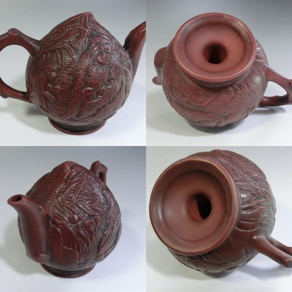 水注■朱泥桃型水差し 猿紋 書道道具 古玩 唐物 中国 古美術 時代物 骨董品■ 水注□朱泥桃型水差し 猿紋 書道道具 古玩 唐物 中国 古美術 時代物