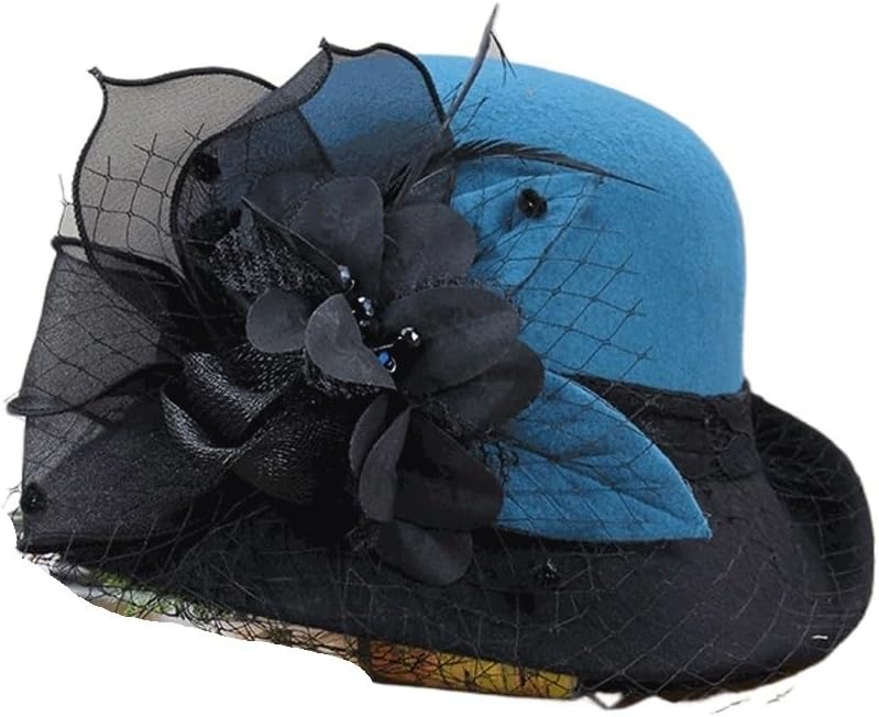 HBJWOV Women's Fall and Winter Casual Fisherman's Hat Felt Bowler Hat Wrapped Rim Flowers Basin Hat(D)