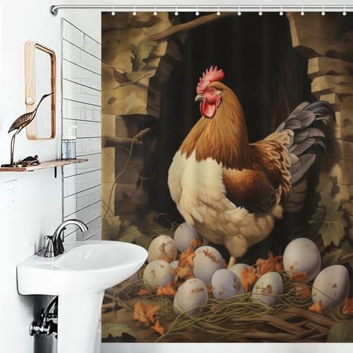 Rideau de douche imperméable en polyester imprimé poules 140x183cm - 6