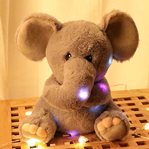 Hopearl Led Musical Stuffed Elephant Light Up Singing Plush Toy Adjustable Volume Lullaby Animated Soothe Birthday Festival For Kids Toddler Girls, Gray, 11'' #TOP6