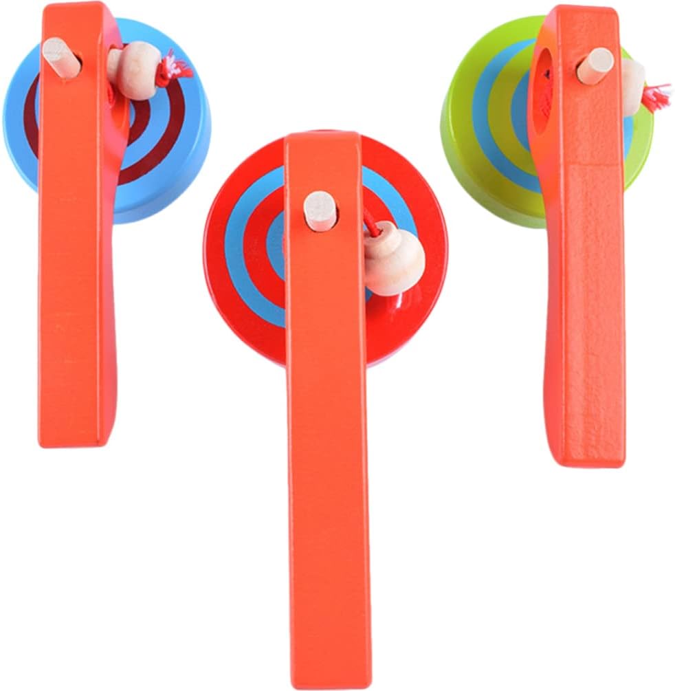 Kisangel 3-Pack Gyroscope Toys with Handle and Pull String Wire Educational Wooden Spinning Tops for Kids Toddlers Portable and Lightweight for Indoor and Outdoor Play