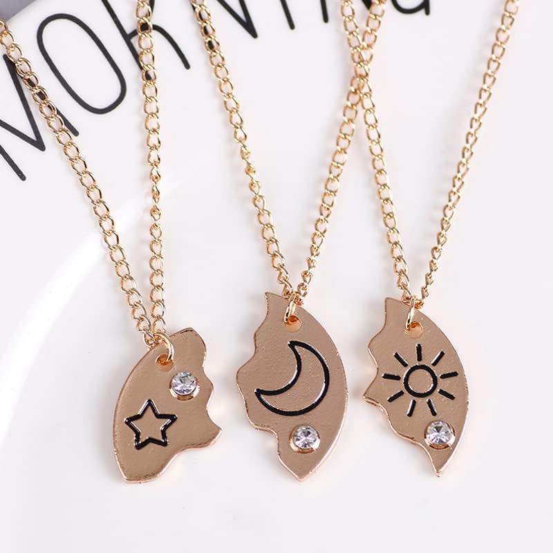 Sisadodo Friendship Sun Moon Star Necklace for Girls Women Christmas Gift for Best Friend Matching Bff Necklace for 3 Sister Necklaces Birthday Gifts for Daughter Friends4