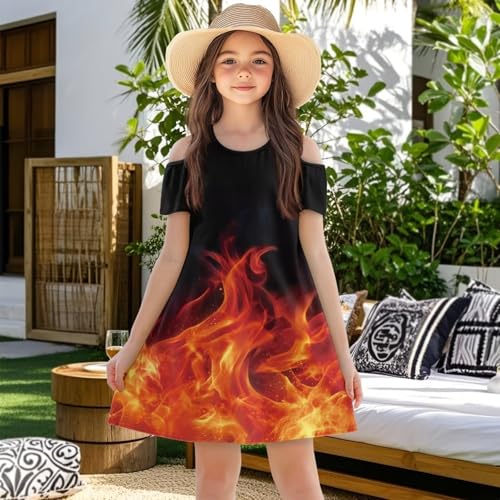 Girls Summer Dress Cold Shoulder Flowy Dress with Pocket Cute Clothes for Kids3