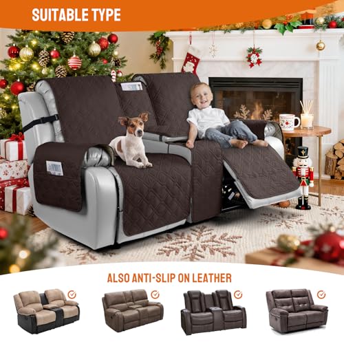 Image of VANSOFY Polyester Loveseat Recliner Cover With Console 100% Waterproof Sofa Slipcovers Non-Slip Reclining Couch Covers Split Sofa Cover Furniture Protector For Pets, Dogs(Chocolate)