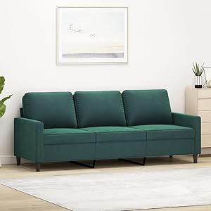 IKAYAA Sofá de 3 Plazas con Respaldo Patas de Madera Sofá de Salon de Terciopelo Sofá Chaise Longue Moderno para Salon Oficina 180 cm Verde Oscuro 3031950_es